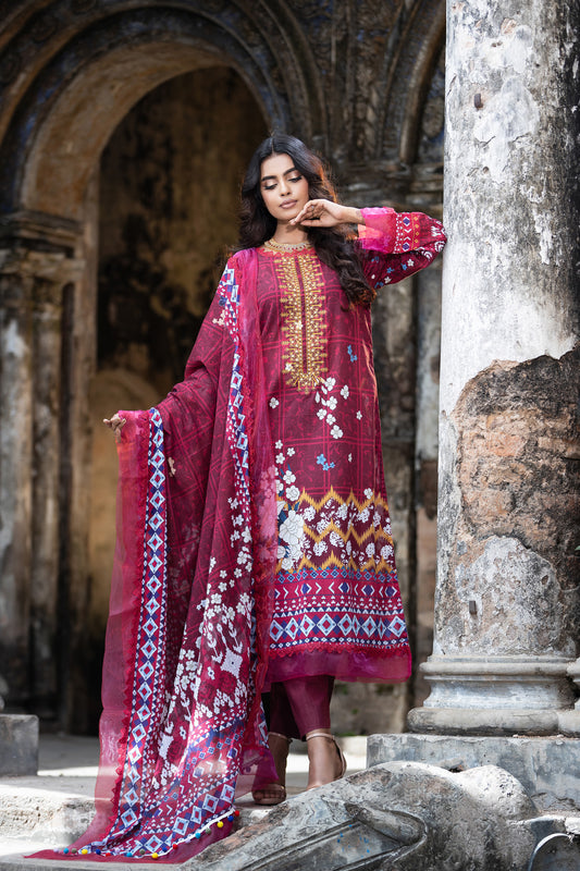 Meerab Embroidered & Sequence Work Lawn Unstitched 3pcs