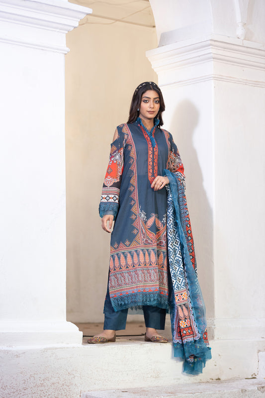 Hania Printed+Embroidered & Sequence Work Lawn Unstitched 3pcs