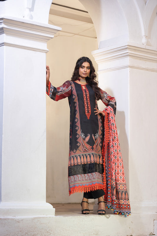 Hania Printed+Embroidered & Sequence Work Lawn Unstitched 3pcs
