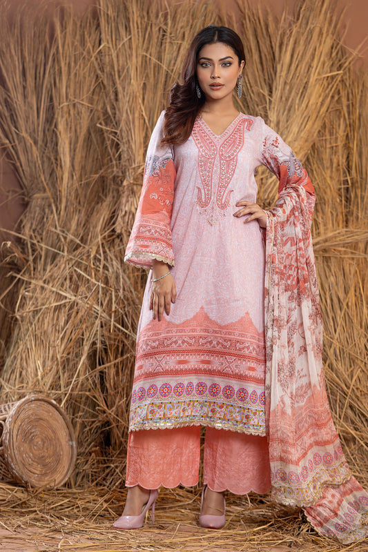 Rangpasand Heavy EMB Sequins Work Neck Unstitched Lawn 3pcs