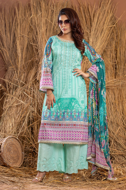 Rangpasand Heavy EMB Sequins Work Neck Unstitched Lawn 3pcs