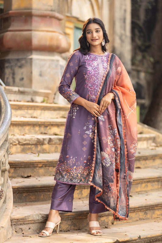 Fatiha Embroidered & Sequence Work Silk Unstitched 3pcs